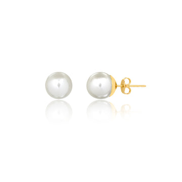 18K Gold Layered Oro Laminado 10mm Simulated Pearl Stud Earrings 21.0076/92